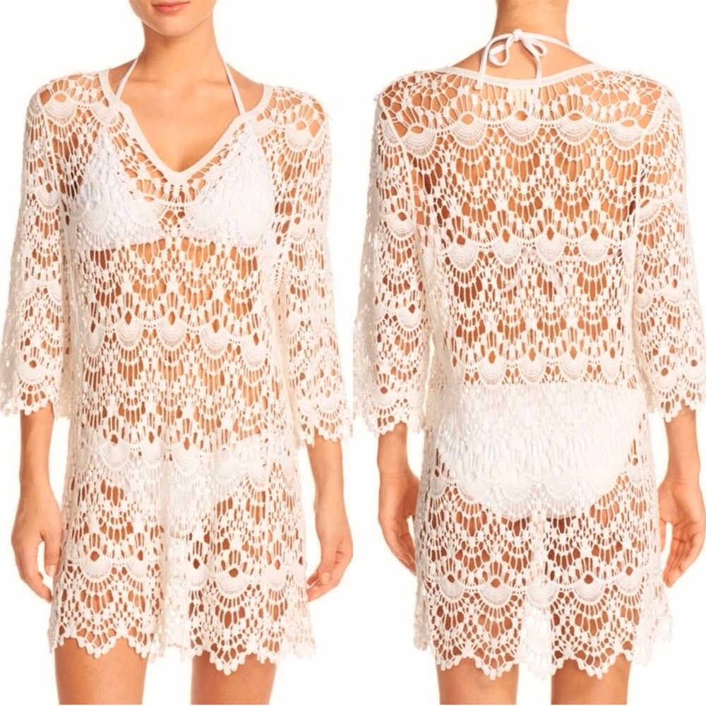 SURF GYPSY Cotton Lace Crochet Beach Boho Chic Cover Up Dress Ivory